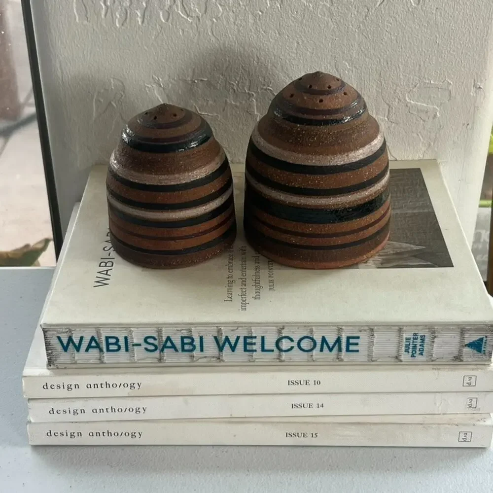 Vintage Stoneware Dome Salt & Pepper Shakers Handmade & Signed